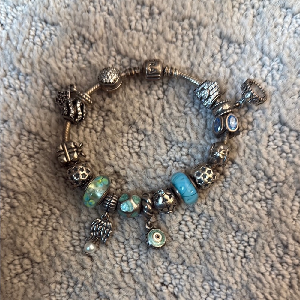 Pandora Silver and Blue Beaded Charm Bracelet